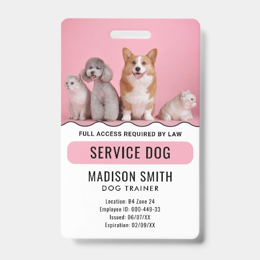 Personalisierter Red White Service Hund Ausweis (Vorderseite)