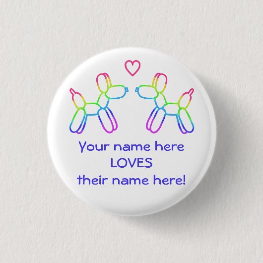 Personalisierter Regenbogen Ballon Hunde in Liebe Button (Vorderseite)