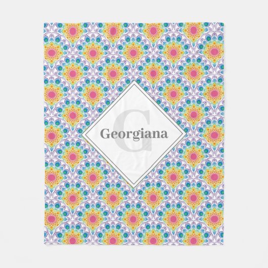 Personalisierter Regenbogen Blumen Fossilienmuseum Fleecedecke (Vorderseite)