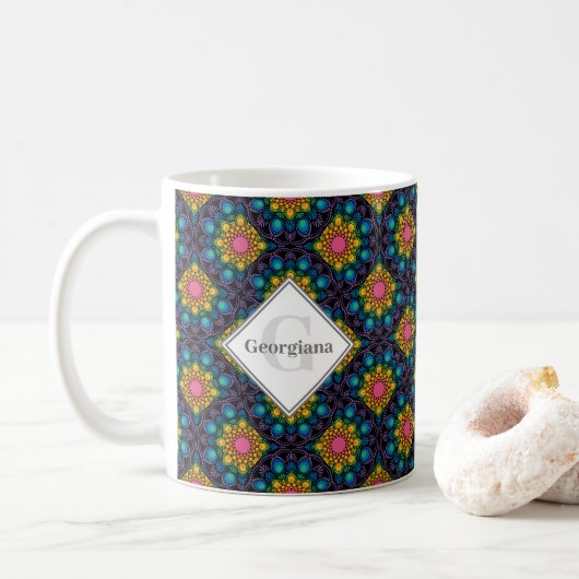 Personalisierter Regenbogen Blumenstrauß Fossilien Kaffeetasse (Mit Donut)
