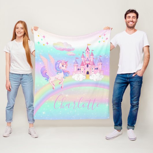 Personalisierter Regenbogen Einhorn Fleecedecke (Beispiel)