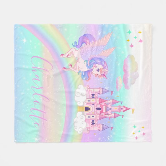 Personalisierter Regenbogen Einhorn Fleecedecke (Vorderseite (Horizontal))