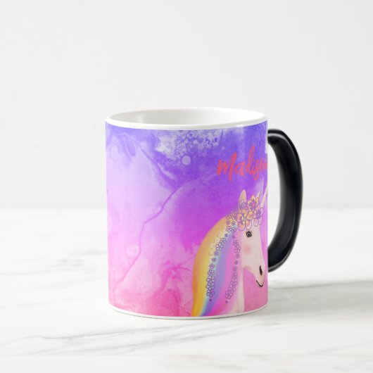 Personalisierter Regenbogen Einhorn Hot Chocolate Verwandlungstasse (VorderseiteRechts)