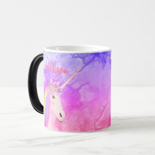 Personalisierter Regenbogen Einhorn Hot Chocolate Verwandlungstasse (Vorderseite Links)