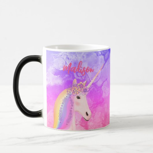 Personalisierter Regenbogen Einhorn Hot Chocolate Verwandlungstasse (Links)