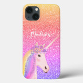 Personalisierter Regenbogen Einhorn Rosa Glitzer Case-Mate iPhone Hülle (Rückseite)
