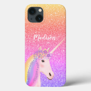 Personalisierter Regenbogen Einhorn Rosa Glitzer Case-Mate iPhone Hülle