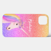 Personalisierter Regenbogen Einhorn Rosa Glitzer Case-Mate iPhone Hülle (Rückseite (Horizontal))