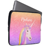 Personalisierter Regenbogen Einhorn Rosa Glitzer Laptopschutzhülle (Vorne Rechts)