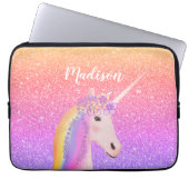 Personalisierter Regenbogen Einhorn Rosa Glitzer Laptopschutzhülle (Vorderseite)