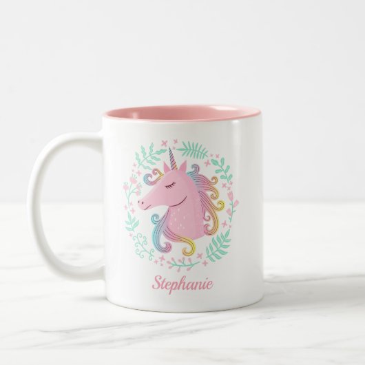 Personalisierter Regenbogen-Einhorn Zweifarbige Tasse (Links)