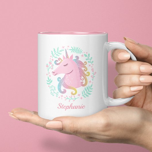 Personalisierter Regenbogen-Einhorn Zweifarbige Tasse