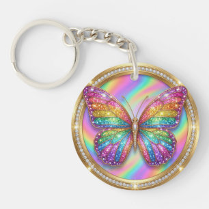 Personalisierter Regenbogen Glitter Schmetterling Schlüsselanhänger