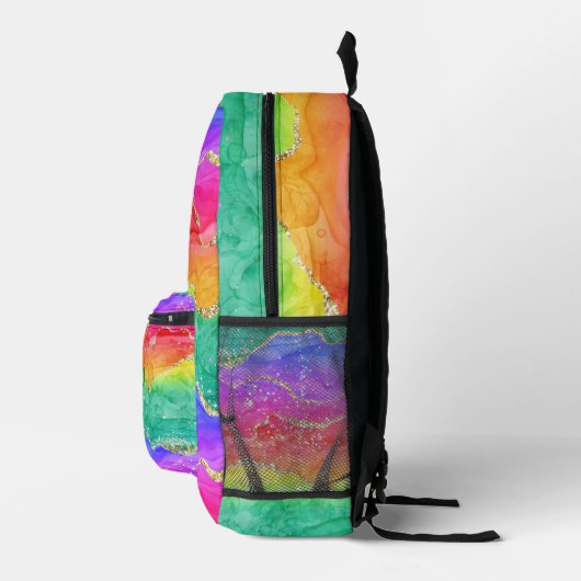 Personalisierter Regenbogen-Glitzer Gold Agate Bedruckter Rucksack (Rechts)