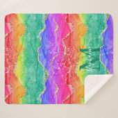 Personalisierter Regenbogen-Glitzer Gold Agate Sherpadecke (Vorderseite (Horizontal))