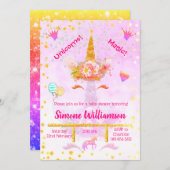 Personalisierter Regenbogen-Glitzer Golden Unicorn Einladung (Vorne/Hinten)