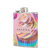 Personalisierter Regenbogen-Pastell-Cupcake mit Gl Flachmann (Links)