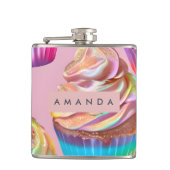 Personalisierter Regenbogen-Pastell-Cupcake mit Gl Flachmann (Vorderseite)