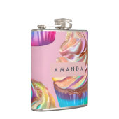 Personalisierter Regenbogen-Pastell-Cupcake mit Gl Flachmann (Rechts)