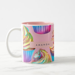 Personalisierter Regenbogen-Pastell-Cupcake mit Gl Zweifarbige Tasse