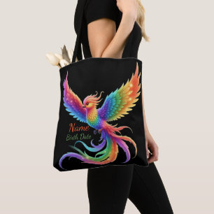 Personalisierter Regenbogen-Phönix Name Geburtsdat Tasche