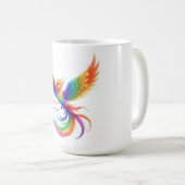 Personalisierter Regenbogen-Phönix-Namens-Geburtsd Kaffeetasse (VorderseiteRechts)
