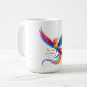 Personalisierter Regenbogen-Phönix-Namens-Geburtsd Kaffeetasse (Vorderseite Links)