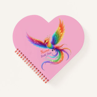 Personalisierter Regenbogen-Phönix-Namens-Geburtsd Notizblock
