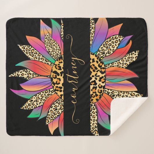 Personalisierter Regenbogen- und Leoparddruck Sherpadecke (Vorderseite (Horizontal))