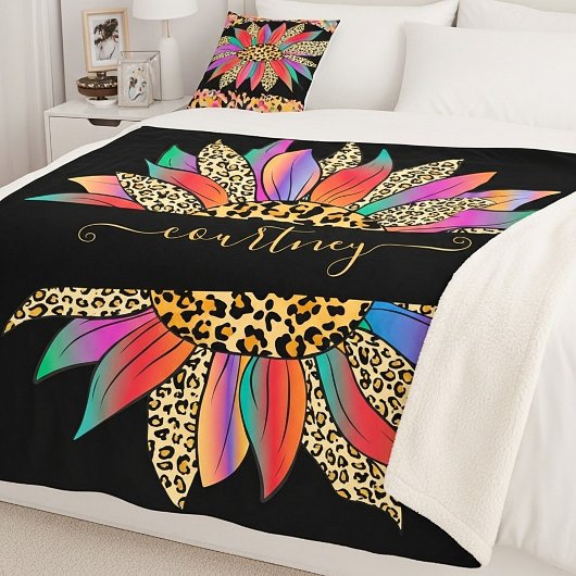 Personalisierter Regenbogen- und Leoparddruck Sherpadecke