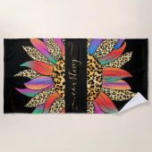 Personalisierter Regenbogen- und Leoparddruck Strandtuch (Vorderseite)