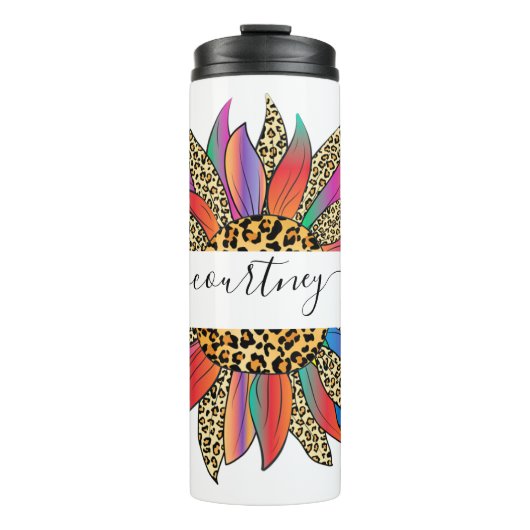 Personalisierter Regenbogen- und Leoparddruck Thermosbecher (Vorderseite)