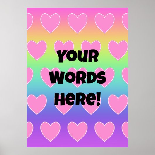 Personalisierter Regenbogen und rosa Herzen Poster (Vorne)