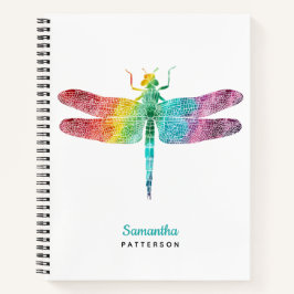 Personalisierter Regenbogen Watercolor Dragonfly F Notizblock