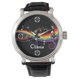 Personalisierter Regenbogen Weißer Musiknoten auf  Armbanduhr