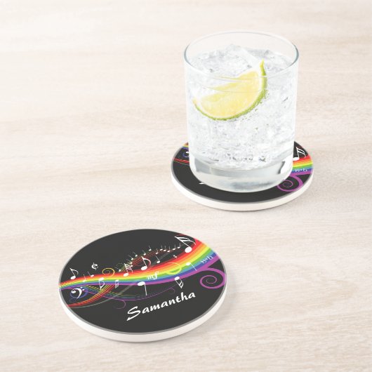 Personalisierter Regenbogen Weißer Musiknoten auf  Getränkeuntersetzer (Seite)