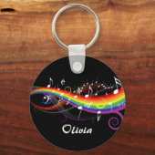 Personalisierter Regenbogen Weißer Musiknoten auf Schlüsselanhänger (Vorderseite)