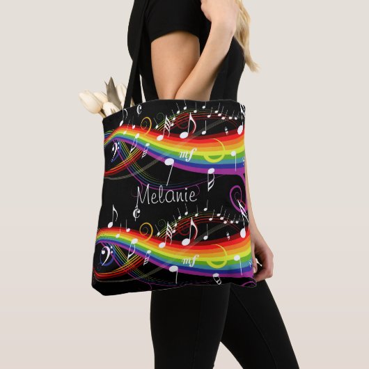 Personalisierter Regenbogen Weißer Musiknoten auf  Tasche (Von Nahem)