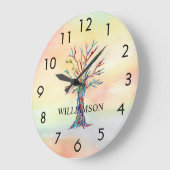 Personalisierter Regenbogenbaum Große Wanduhr (Winkel)