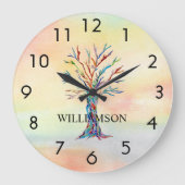 Personalisierter Regenbogenbaum Große Wanduhr (Vorderseite)