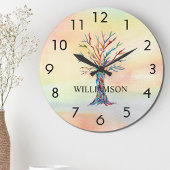 Personalisierter Regenbogenbaum Große Wanduhr
