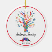 Personalisierter Regenbogenbaum Keramik Ornament (Hinten)