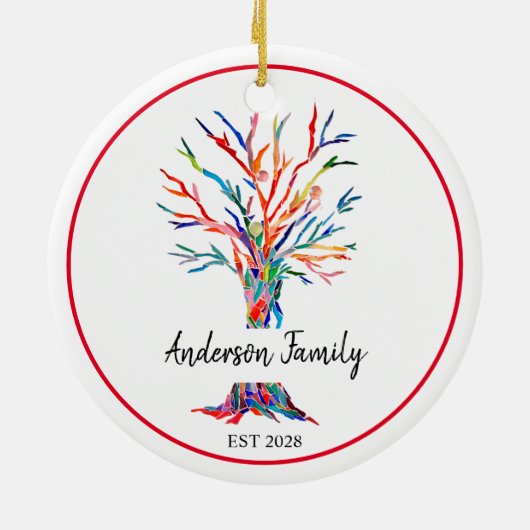 Personalisierter Regenbogenbaum Keramik Ornament (Hinten)