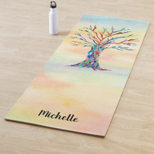 Personalisierter Regenbogenbaum Wasserfarbe Yogamatte