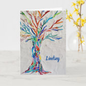 Personalisierter Regenbogenfarben Tree of Life Car Karte (Gelbe Blume)