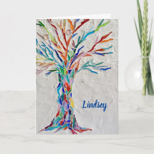 Personalisierter Regenbogenfarben Tree of Life Car Karte