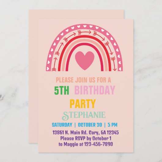 Personalisierter Regenbogengold Geburtstag des Gir Einladung (Vorne/Hinten)