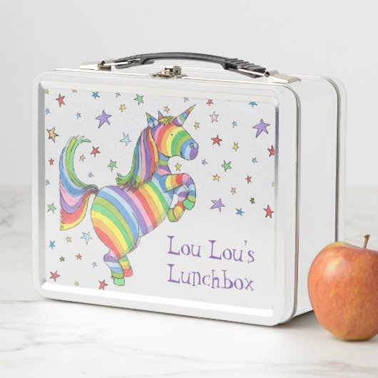 Personalisierter RegenbogenUnicorn Metall Brotdose (Beispiel)