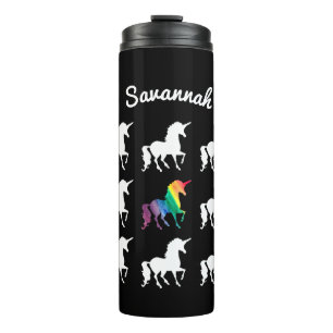 Personalisierter Regenbogenunicorn-Schwarz-weißes Thermosbecher