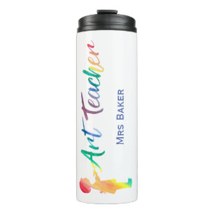 Personalisierter Regenbogenwatercolor-Kunstlehrer Thermosbecher